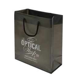 IMPRINTED BLACK Frosted Bags - Medium 8 W x 4 D x 10 "D (100/box | Minimum order - 5 boxes)